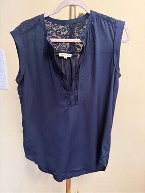 Rebecca Taylor Navy Lace-Inset Sleeveless Camisole